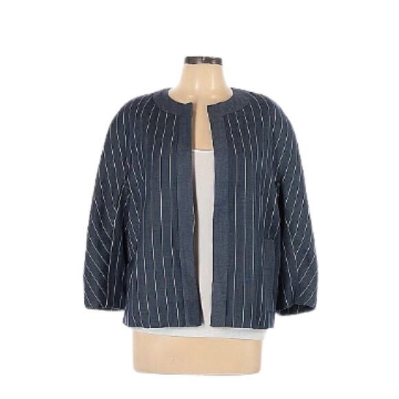 Tommy Hilfiger Jackets & Blazers - TOMMY HILFIGER Preppy Jacket Twill Pinstriped Open Front Navy Blazer Sz 12